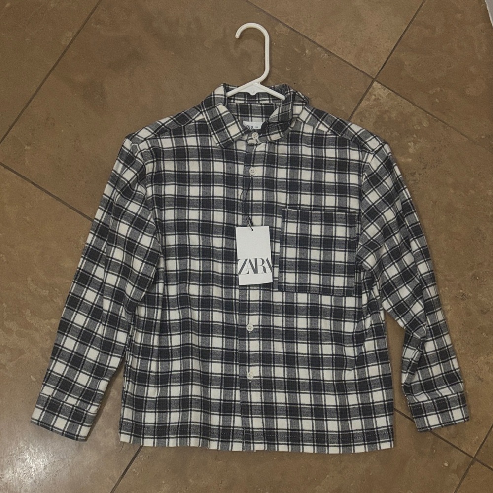 ZARA Navy & White Plaid Button-Front Shirt
